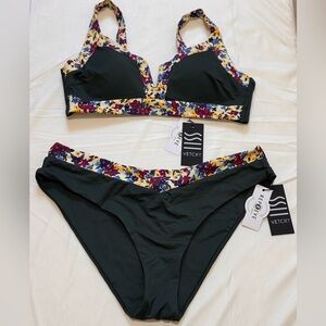 Vetchy Floral Trim Bikini Set - Black NWOT
